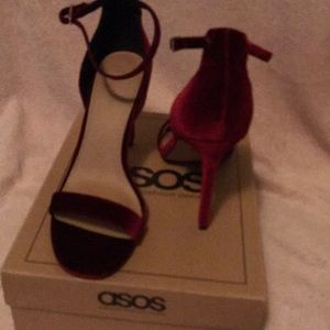 Asos  barely there heeled sandal in burgundy